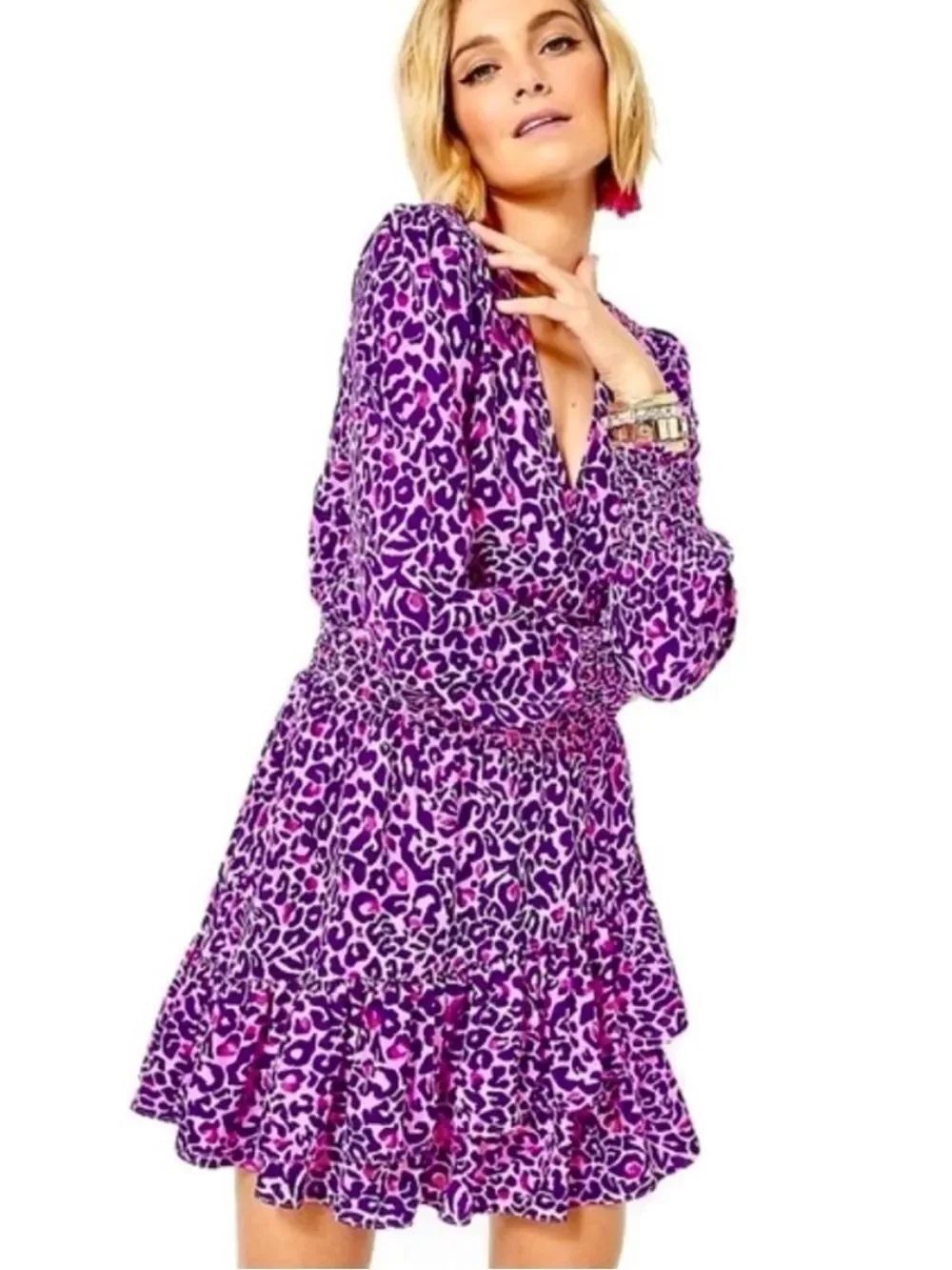 NEW Lilly Pulitzer Purple Leopard Print Tiered Dress